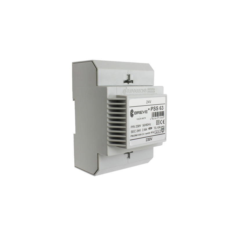 Transformator 1-fazowy na szynę PSS 63VA 230/24V 16024-9979 Breve Transformator 1-fazowy na szynę PSS 63VA 230/24V 16024-9979 Breve