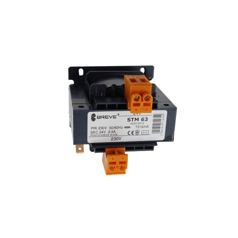 Transformator 1-fazowy STM 63VA 230/24V 16224-9916 BREVE Transformator 1-fazowy STM 63VA 230/24V 16224-9916 BREVE