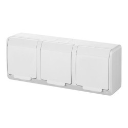 Gniazdo potrójne z uziemieniem natynkowe IP44 GNT 2x2P+Z białe 0323-02 Hermes Elektro-Plast