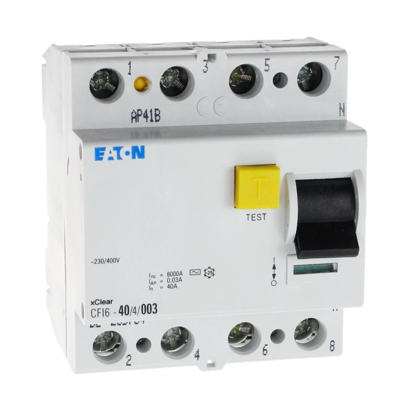 Wyłącznik różnicowoprądowy CFI6 4P 40A 30mA typ AC 235784 Eaton Electric Wyłącznik różnicowoprądowy CFI6 4P 40A 30mA typ AC 235784 Eaton Electric