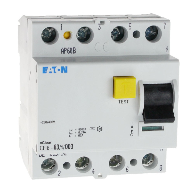 Wyłącznik różnicowoprądowy CFI6 4P 63A 30mA typ AC 235792 Eaton Electric Wyłącznik różnicowoprądowy CFI6 4P 63A 30mA typ AC 235792 Eaton Electric