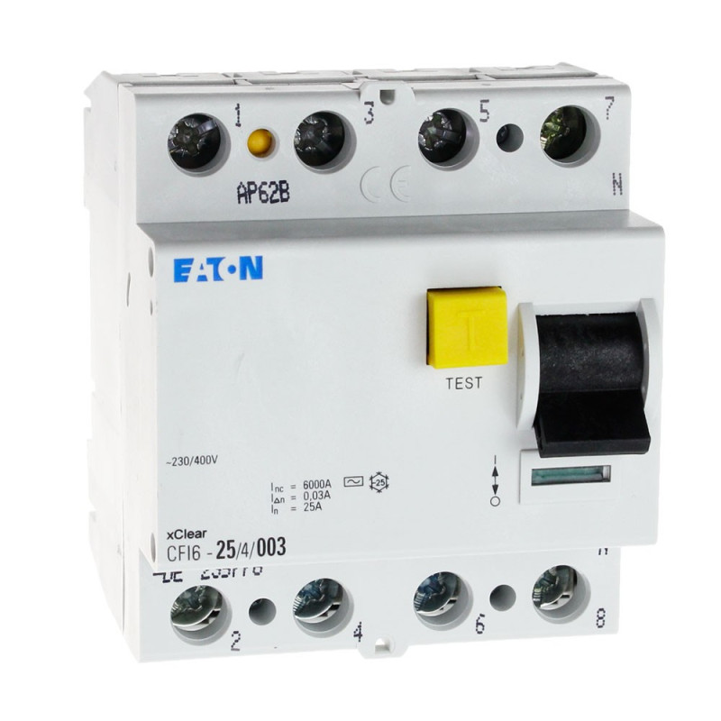Wyłącznik różnicowoprądowy CFI6 4P 25A 30mA typ AC 235776 Eaton Electric Wyłącznik różnicowoprądowy CFI6 4P 25A 30mA typ AC 235776 Eaton Electric