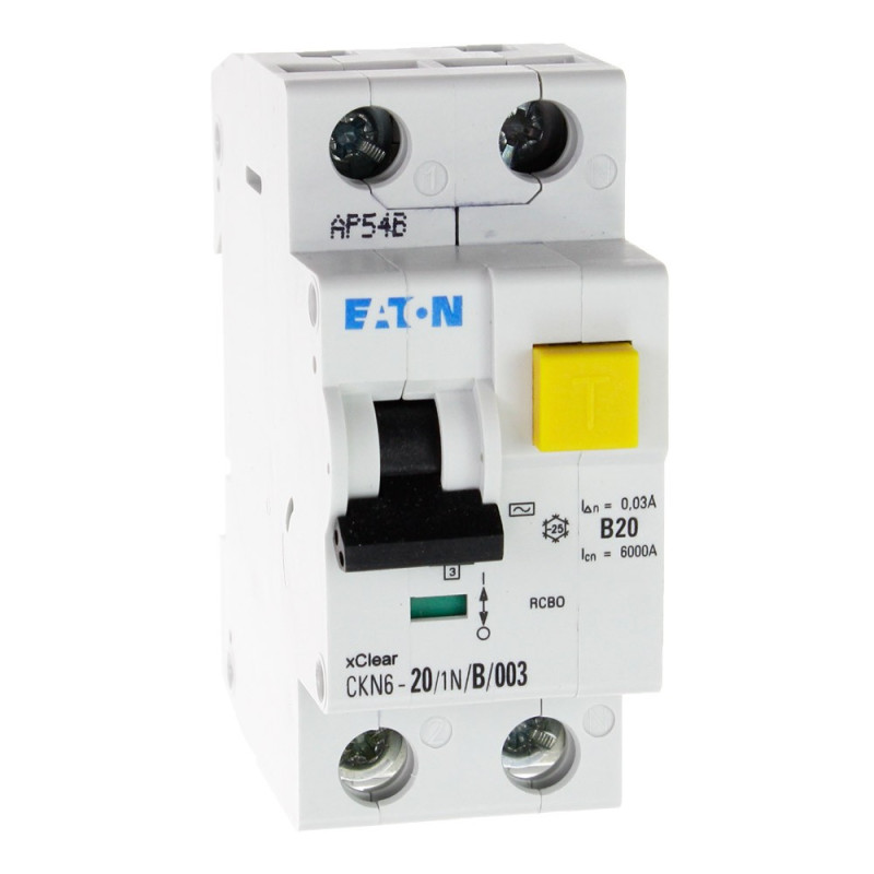 Wyłącznik różnicowoprądowy z członem nadprądowym CKN6 2P B 20A 30mA typ AC 241429 Eaton Electric Wyłącznik różnicowoprądowy z członem nadprądowym CKN6 2P B 20A 30mA typ AC 241429 Eaton Electric
