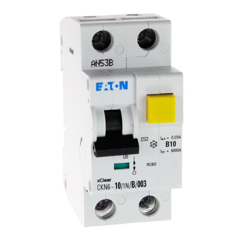 Wyłącznik różnicowoprądowy z członem nadprądowym CKN6 2P B 10A 30mA typ AC 241094 Eaton Electric Wyłącznik różnicowoprądowy z członem nadprądowym CKN6 2P B 10A 30mA typ AC 241094 Eaton Electric