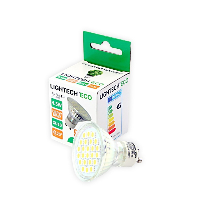 Żarówka LED 4,5W GU10 340lm 3000K 230V 24SMD5050 obudowa szklana Lightech Żarówka LED 4,5W GU10 340lm 3000K 230V 24SMD5050 obudowa szklana Lightech