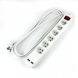 Przedłużacz 6-gniazdowy z uziemieniem 1,5m 2xUSB z wyłącznikiem PS-670WS+USB/1,5 E Plastrol