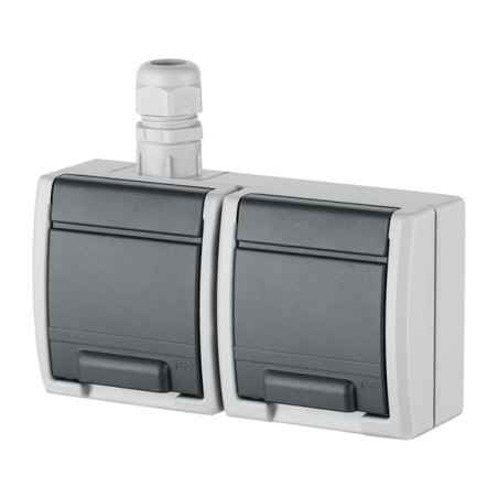 Gniazdo podwójne z uziemieniem n/t IP65 szare 1242-65 AQUANT Elektro-Plast