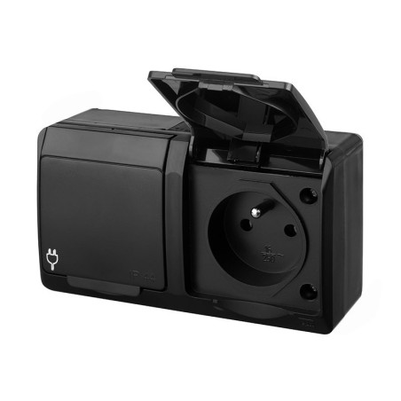 Gniazdo podwójne n/t IP44 HERMES czarne 0322-09 Elektro-Plast Nasielsk