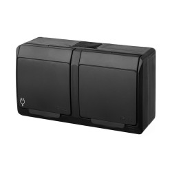 Gniazdo podwójne n/t IP44 HERMES czarne 0322-09 Elektro-Plast Nasielsk