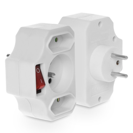 Rozgałęźnik wtyczkowy z wyłącznikiem R-12WS-B biały 2x2P/1x2P+Z W-01138 Plastrol