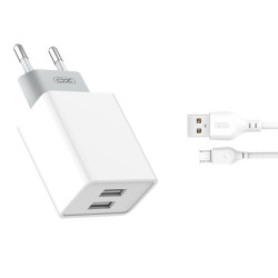 Ładowarka sieciowa L65 2x USB 2,4A biała + kabel microUSB biały XO