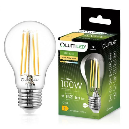 Żarówka LED E27 filament bulb A60 11W 1521lm 3K LUMLEDJ0121 LumiLED