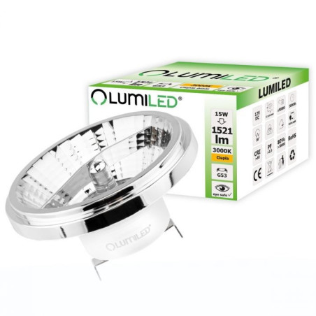Żarówka LED AR111 G53 15W 1521lm 12VDC 3K srebrna LEDZARMI985 LumiLED