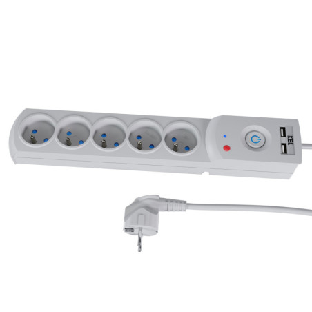 Przedłużacz z filtrem 5-GN+2xUSB 5m szary AX5/PRO/USB/5M/SZARYW-100042 Kel Plastrol