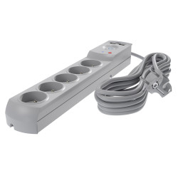 Przedłużacz z filtrem 5-GN+2xUSB 1,5m szary W-100040 Kel Plastrol
