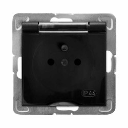 Gniazdo pojedyncze z klapką IP44 GPH-1YZ/m/33/d czarny metalik Impresja Ospel