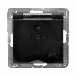 Gniazdo pojedyncze IP44 czarny metalik z/u i przesłonami GPH-1YZP/m/33/d