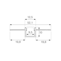 Profil anodowany p/t do gipsowania 9,5mm kloszem mleczny 52,1X13,3mm 2m Profil anodowany p/t do gipsowania 9,5mm kloszem mleczny 52,1X13,3mm 2m