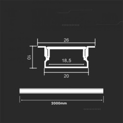 Profil aluminiowy p/t anodowany na 2 taśmy klosz mleczny 20X10mm 2m