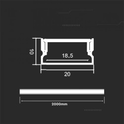 Profil aluminiowy n/t anodowany na 2 taśmy klosz mleczny 20X10mm 2m