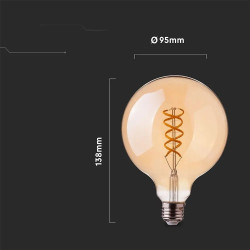 Żarówka LED E27 globe G95 bursztyn filament 4,8W 300lm 2,2K VT-2075 Żarówka LED E27 globe G95 bursztyn filament 4,8W 300lm 2,2K VT-2075