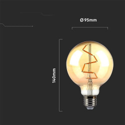 Żarówka LED E27 4W 350lm globe G95 bursztyn filament 2,2K VT-2024-N