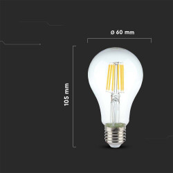 Żarówka LED E27 10W 1055lm 4K bulb A67 przezroczysta filament VT-1981