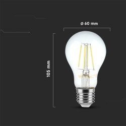 Żarówka LED E27 6W 600lm 4K A60 przezroczysta filament VT-1887