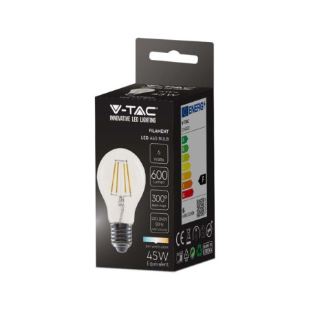 Żarówka LED E27 6W 600lm 4K A60 przezroczysta filament VT-1887