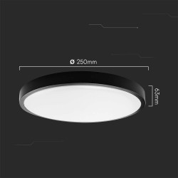 Plafoniera LED 18W 1830lm 4K okrągła czarna IP44 250X63mm VT-8618B