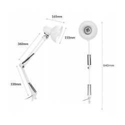 Lampa biurkowa DEON przykręcana 60W E27 stalowa biała DL-14/W Orno Lampa biurkowa DEON przykręcana 60W E27 stalowa biała DL-14/W Orno