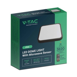 Plafon LED kwadrat czarny 36W 3820lm pilot czujnik ruchu 4K IP44 420x420x65 SKU76741 V-Tac