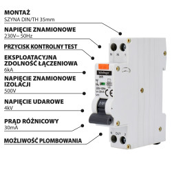 Wyłącznik różnicowo-nadprądowy RCBO 1P B 16A 30mA typ AC Schelinger