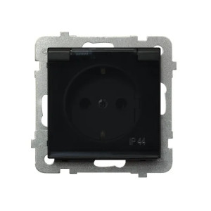Gniazdo pojedyncze z/u IP44 czarny metalik GPH-1RZ/m/33/d klapka dymna SONATA Ospel
