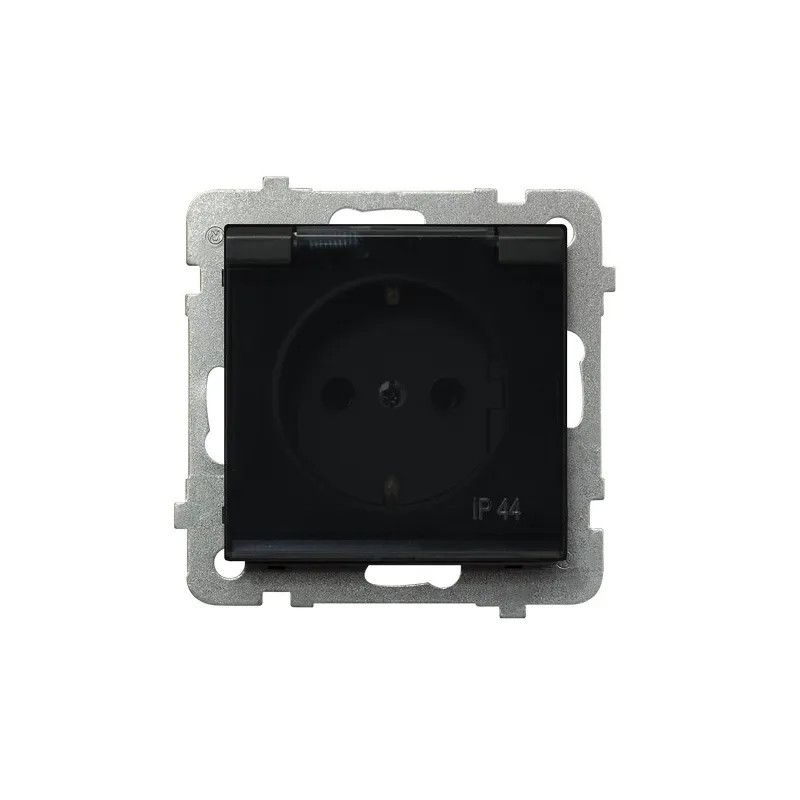 Gniazdo pojedyncze z/u IP44 czarny metalik GPH-1RZ/m/33/d klapka dymna SONATA Ospel