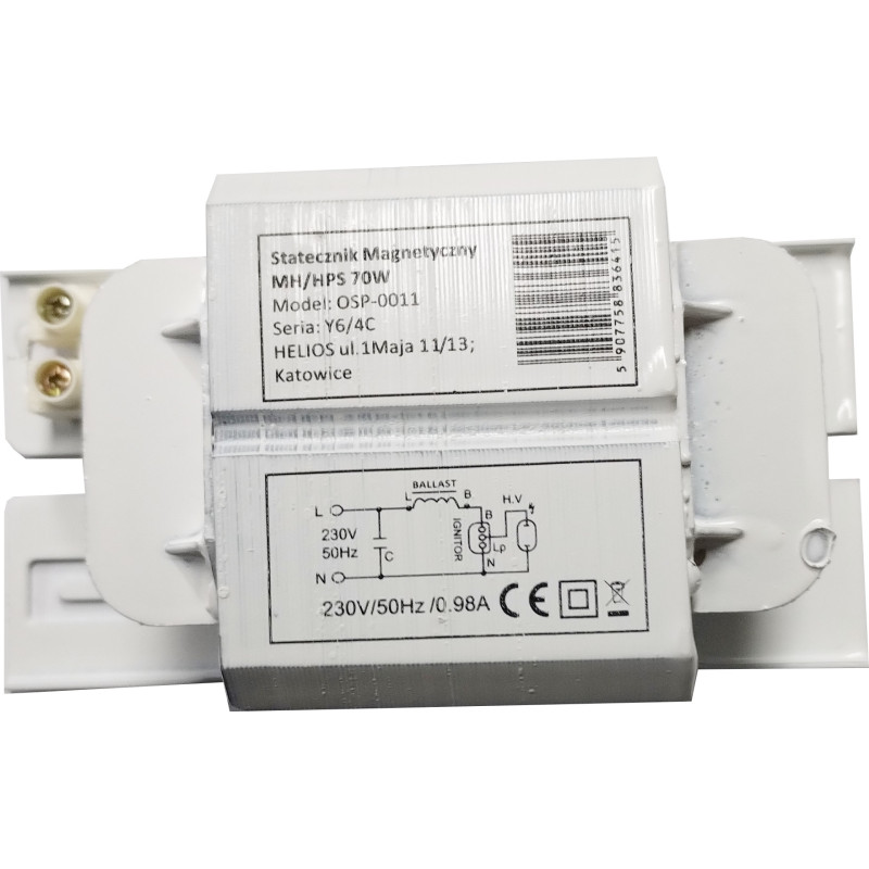 Statecznik elektromagnetyczny do lamp wysokoprężnych MH i WLS 70W OSP-0011 Helios Statecznik elektromagnetyczny do lamp wysokoprężnych MH i WLS 70W OSP-0011 Helios