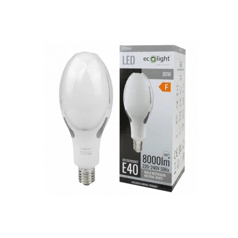 Żarówka uliczna LED Rocket E40 80W 4000K 8000lm EC20504 EcoLight Żarówka uliczna LED Rocket E40 80W 4000K 8000lm EC20504 EcoLight