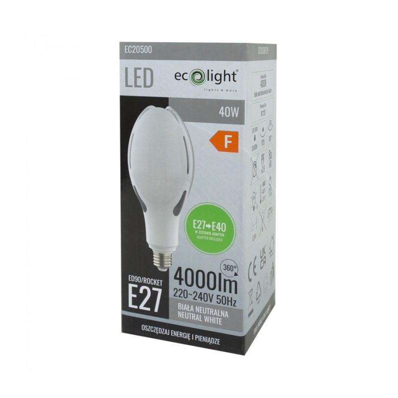Żarówka uliczna LED Rocket E27-E40 40W 4000K 4000lm EC20500 EcoLight Żarówka uliczna LED Rocket E27-E40 40W 4000K 4000lm EC20500 EcoLight
