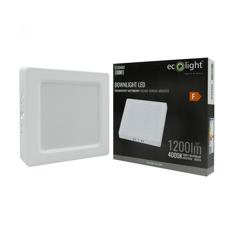 Downlight LED n/t kwadrat 12W 1200lm 4000K biały DL-1 EC20460 EcoLight Downlight LED n/t kwadrat 12W 1200lm 4000K biały DL-1 EC20460 EcoLight