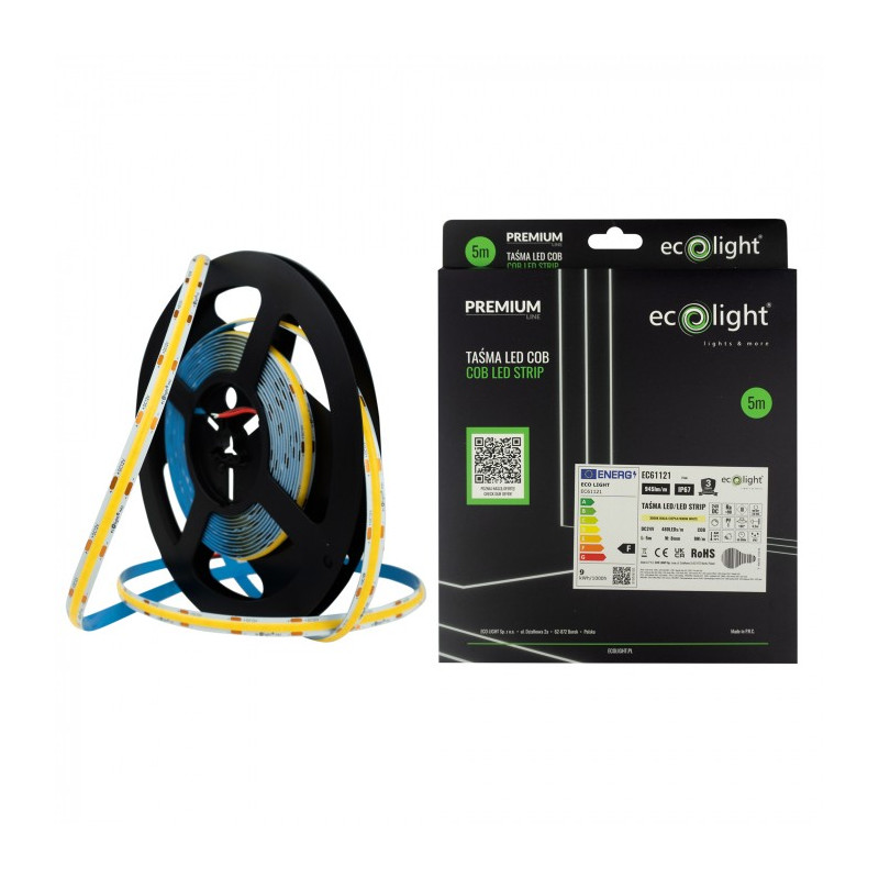 Taśma LED COB 24V 45W 3000K 945lm/m IP67 5m EC61121 EcoLight Taśma LED COB 24V 45W 3000K 945lm/m IP67 5m EC61121 EcoLight