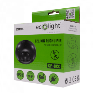 Czujnik ruchu PIR CP-8C czarny sufitowy 300W 360° EC20335 EcoLight