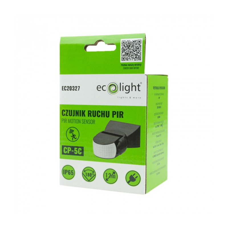Czujnik ruchu PIR CP-5C czarny ścienny 300W 180° IP65 EC20327 EcoLight