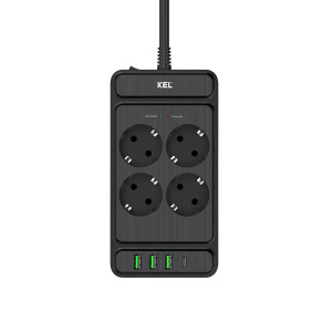 Przedłużacz 4x gniazdo z/u Schuko, 3xUSB-A 1xUSB-C PS-470S 2m czarny W-00355 KEL Plastrol