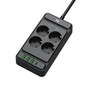 Przedłużacz 4x gniazdo z/u Schuko, 3xUSB-A 1xUSB-C PS-470S 2m czarny W-00355 KEL Plastrol