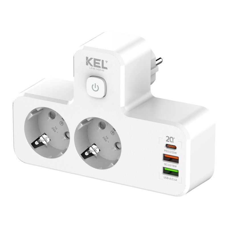 Rozgałęźnik R-270SWS biały 1x gniazdo z/u Schuko 2xUSB-A 1xUXB-C W-72054 KEL Plastrol