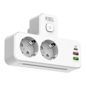 Rozgałęźnik R-270SWS biały 1x gniazdo z/u Schuko 2xUSB-A 1xUXB-C W-72054 KEL Plastrol