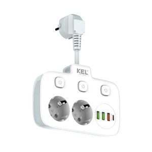Rozgałęźnik 2xgniazdo z/u Schuko 3xUSB-A 1xUSB-C 3xwyłącznik R-270SWS biały KEL Plastrol