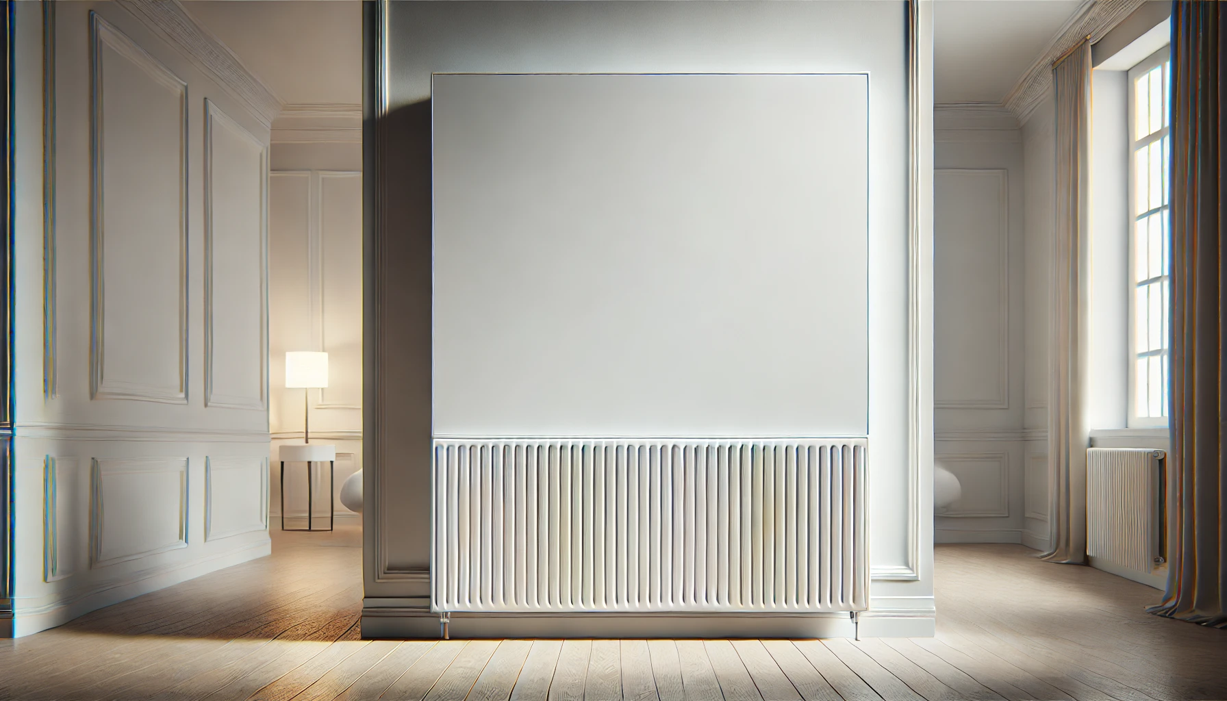 DALL·E 2025-08-01 09.37.05 - A realistic image of an infrared heating panel that is entirely white, flat, and smooth without any vents or openings. The panel resembles the one see